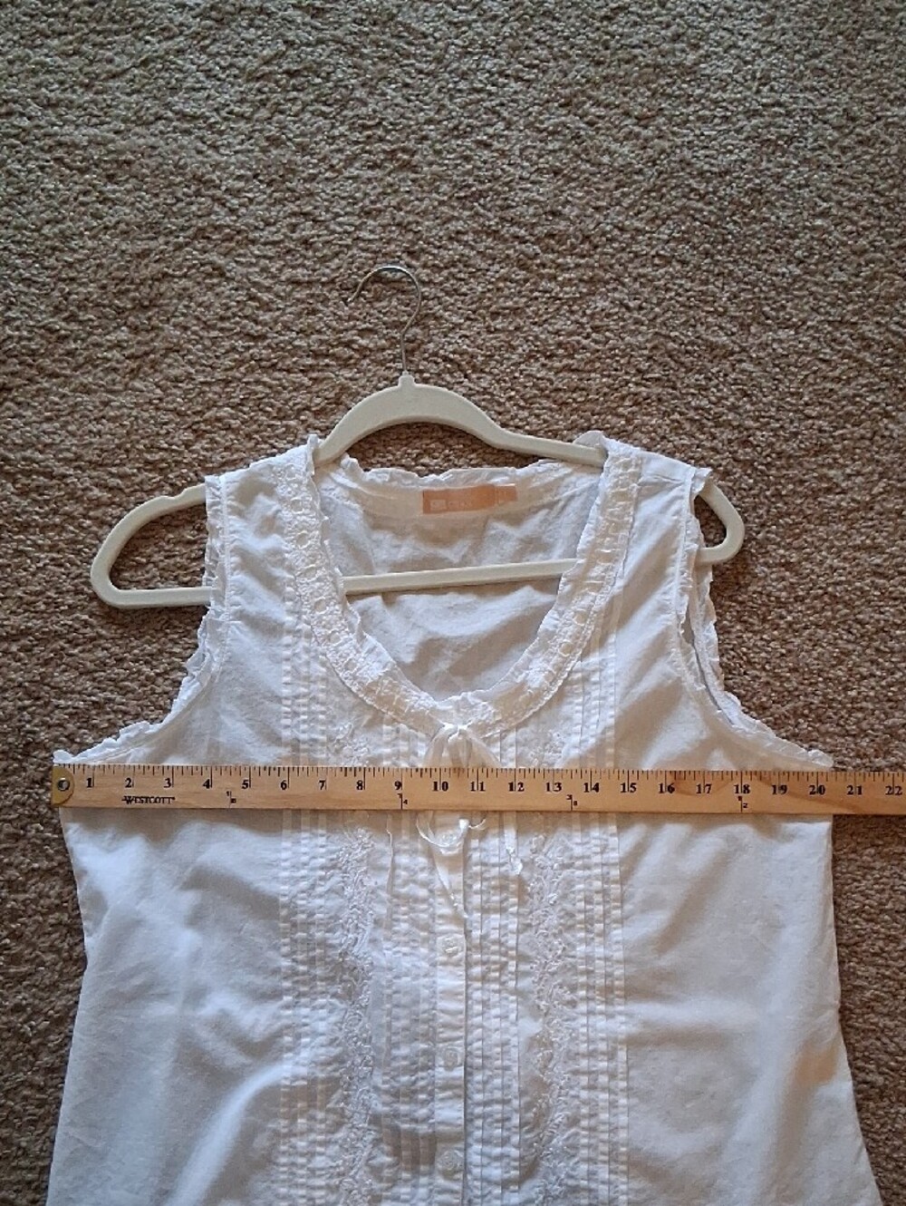 La Cera Sleeveless White Ruffled Tie-Neck 100% Cotton Corset Tank Blouse - Picture 8 of 8